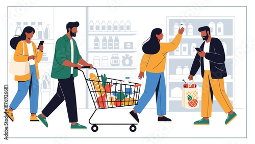 People Shopping Together in Store.