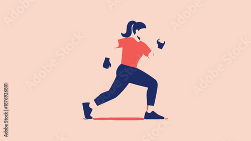 Woman Running with Fists Clenched Illustration.