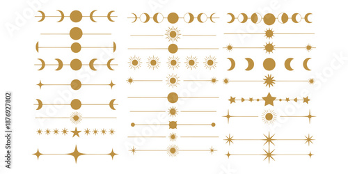 Elegant Golden Celestial Moon Phase and Star Line Dividers