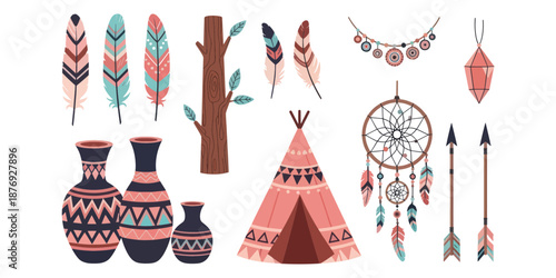 Authentic Pink and Teal Tribal Teepee and Pottery Element Set