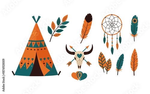 Authentic Tribal Teepee Buffalo Skull and Dreamcatcher Set