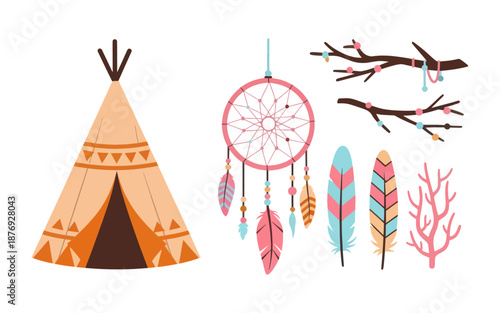 Pastel Boho Teepee Dreamcatcher and Decorative Branch Set