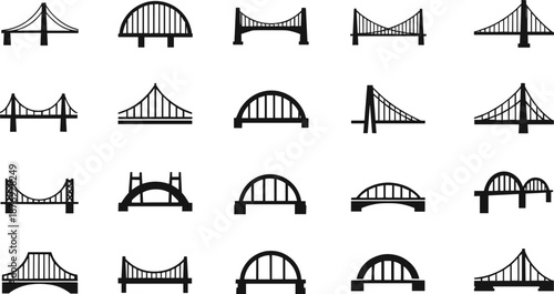 Black and white bridge silhouettes suspension bridge