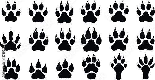 Black animal paw prints on white background