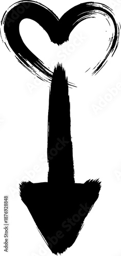 Grunge heart pointing down with brush stroke style. Love direction or like concept. Vector icon for button, web design, app