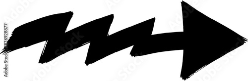 Black grunge zigzag arrow pointing right. Brushed ink style hand drawn pointer symbol as direction indicator. Vector icon