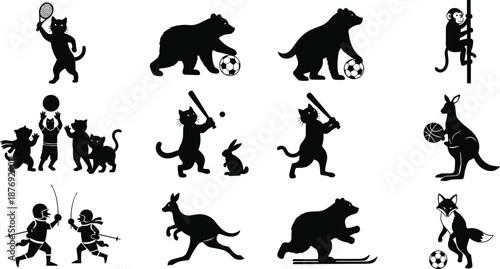 Black silhouettes of animals playing sports animal silhouettes black and white bear