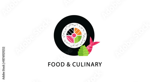 Vibrant Sushi and Culinary Art Design with Shrimp and Leafy Elements Graphic