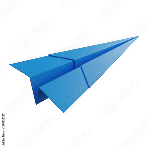 Blue paper airplane isolated on transparent background
