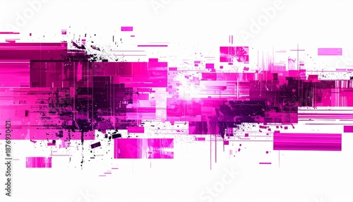 Abstract Pink and Black Geometric Glitch Art on White Background