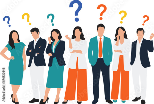 Business people with question marks confused puzzled