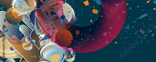 Dark blue retro futuristic art collage concert abstract background. Color psychology Space and layout Composition with dynamic lines