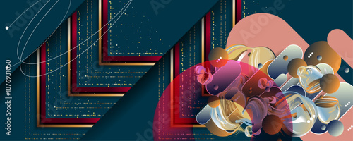 Dark blue retro futuristic art collage concert abstract background. Color psychology Space and layout Composition with dynamic lines