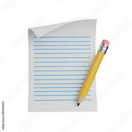 Pencil and notebook paper isolated on transparent background