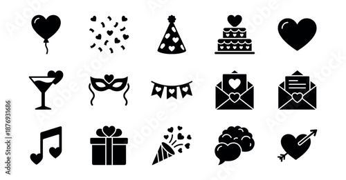 Love and Celebration Silhouette Icons Set