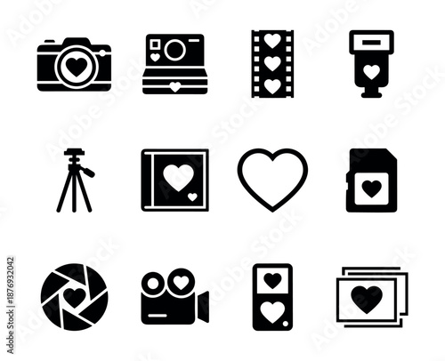 Photography and Videography Heart Icons Set