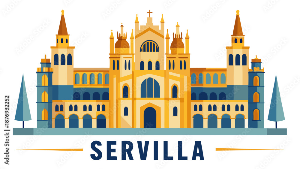 Obraz premium Majestic servilla landmark presented in a charming flat design illustration style