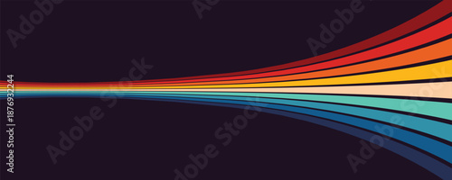 Abstract 1970's background design in futuristic retro style with colorful lines. Vector illustration.