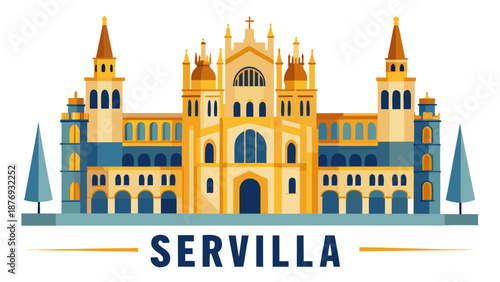 Majestic servilla landmark presented in a charming flat design illustration style
