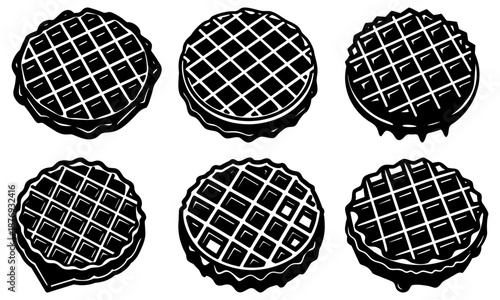 Six Waffles with Crisscross Patterns on White Background breakfast food
