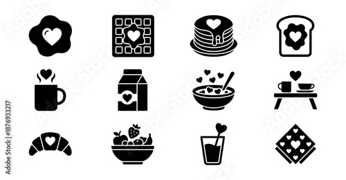 Breakfast heart-themed icons collection