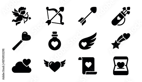 Love and Romance Silhouette Icons Set