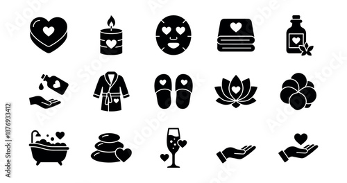 Spa and Wellness Black and White Icons Set
