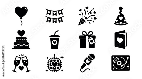 Party and Celebration Silhouette Icons Set