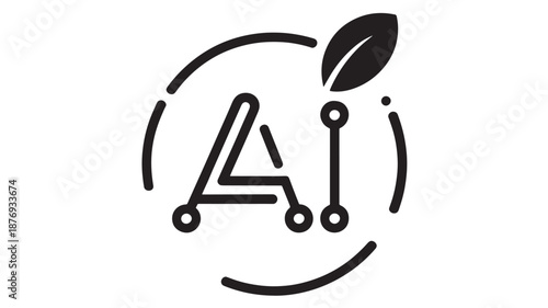 Artificial intelligence logo with leaf and triangle, ai symbol for technology and eco friendly design