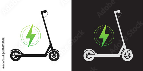 Electric Scooter Branding Set Light and Dark Mode Vectors with Green Energy Symbol for Urban Mobility Apps and Sustainability Marketing