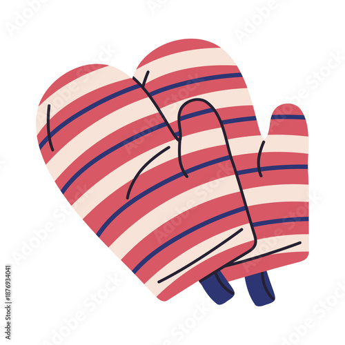 Hot tableware mittens. Glove potholders, baking glove for heat protection, hot pot holders flat vector illustration. Textile cooking potholders on white
