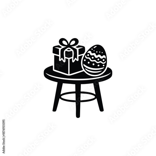 Black and white Easter egg and gift box on table vector icon holiday decoration