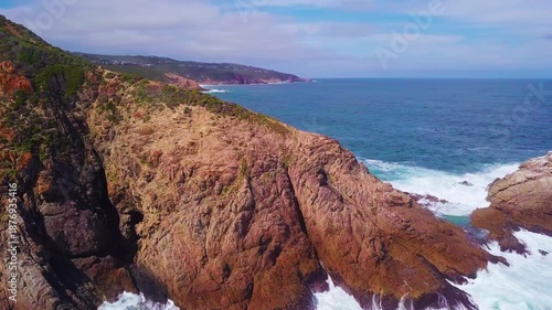 Drone footage fling in South Africa ocean coast revealing Herolds bay coastal town