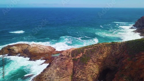 Drone footage of dramatic ocean cliffs is South Africa