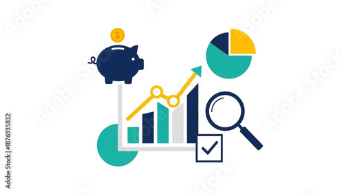 Financial Analysis with Graphs and Magnifying Glass.