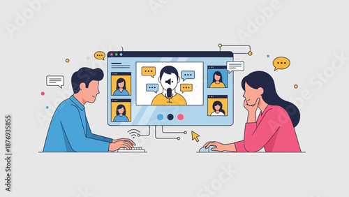 Man and Woman Video Conferencing Online.