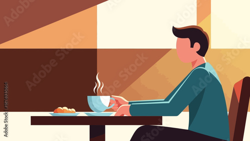 Man Drinking Coffee Alone at Table.