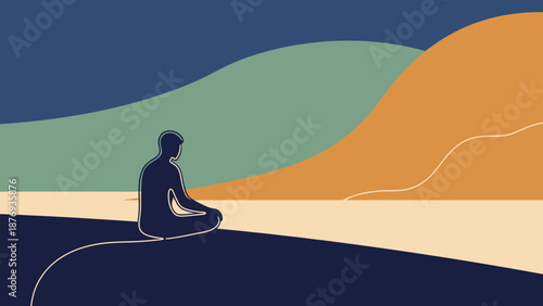 Man Meditating in Lotus Position Silhouette.