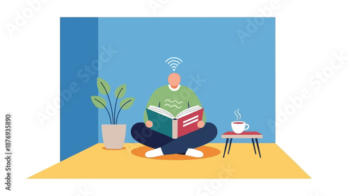 Man Reading Book in Meditation Pose.