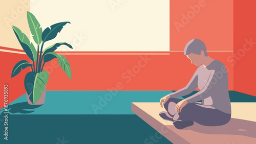 Man Sitting on Floor Meditating Peacefully.