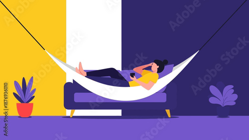 Woman Relaxing in Hammock with Phone.