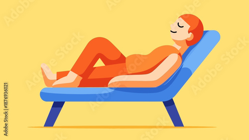 Woman Relaxing on Chaise Lounge Chair Calmly.