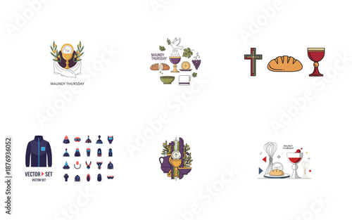 Maundy Thursday religious symbols and set cross bread