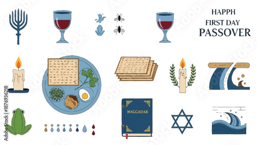 Passover celebration with matzah wine candles and symbols
