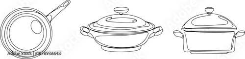 This illustration features three essential pieces of kitchenware in a clean, hand-drawn