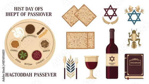 Passover Seder Plate with Matzo Wine and Haggadah