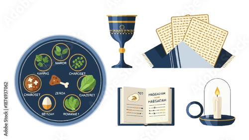 Passover Seder Plate with Traditional and Ritual matzah wine glass