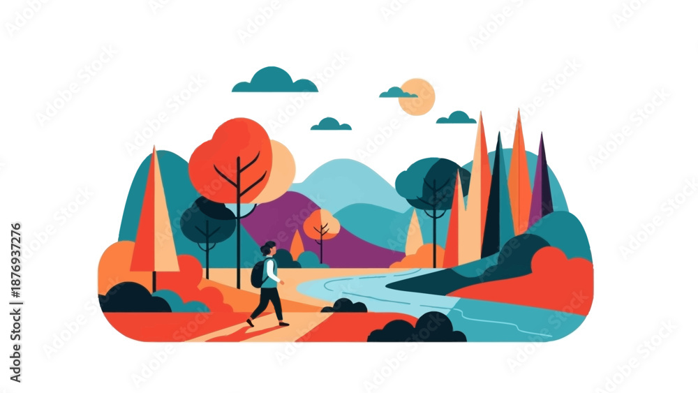 custom made wallpaper toronto digitalPerson Hiking in Mountainous Landscape Scene.