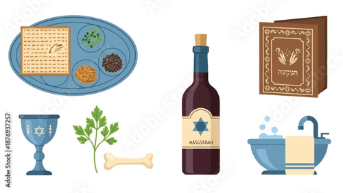 Passover Seder Plate with Wine Bottle and Ritual matzah ritual blue cup