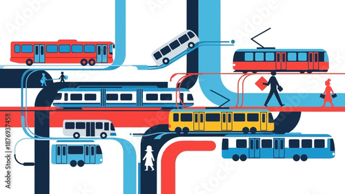 Illustration of Various Public Transportation Vehicles.